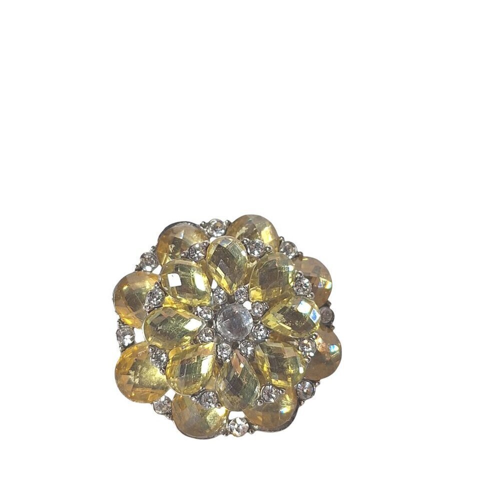 Vintage Yellow Floral Daisy Gemstone Stretch Ring